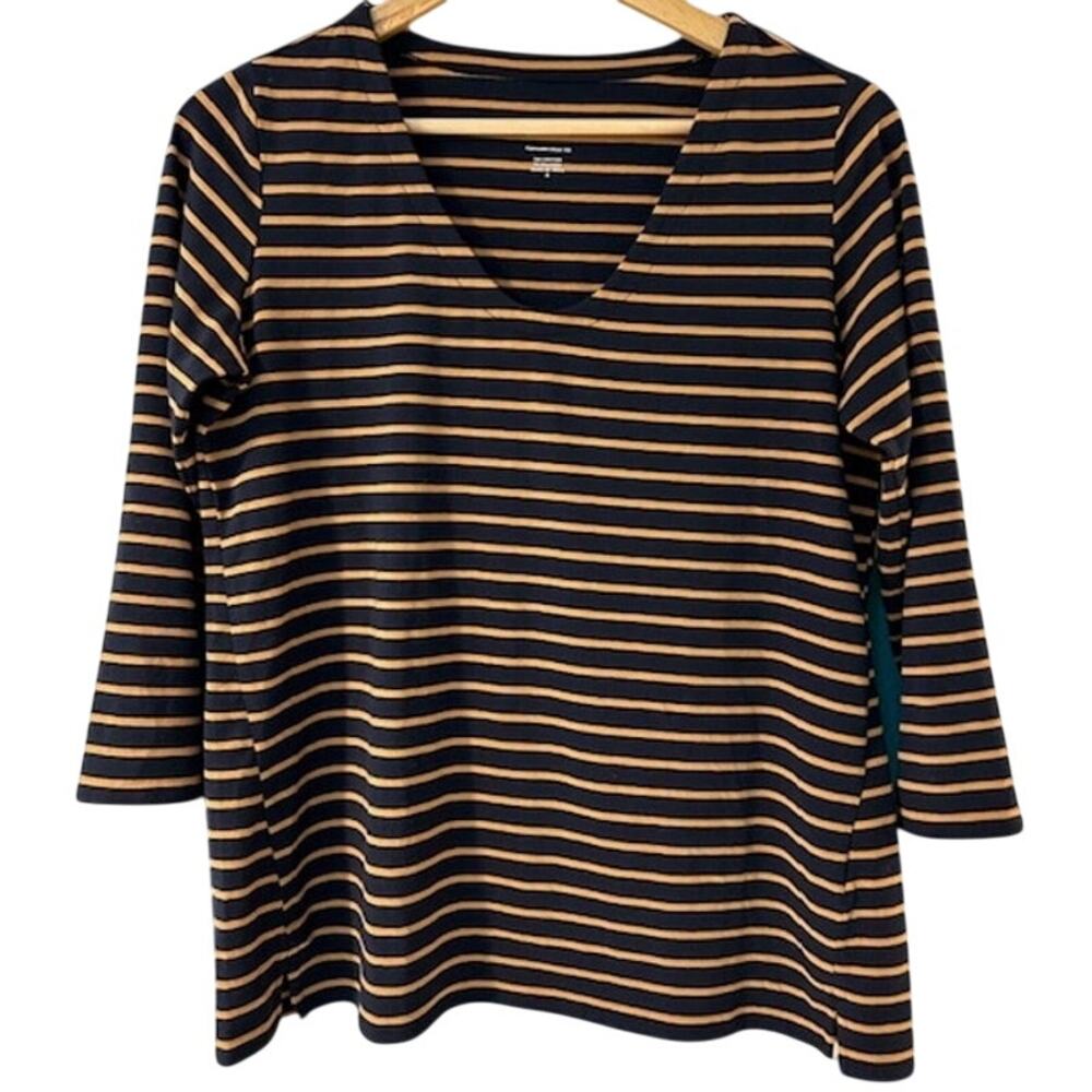 J. JILL Women's VNeck Tee Shirt SMALL Stripe 3/4 Sleeve Nautical Forward Seam